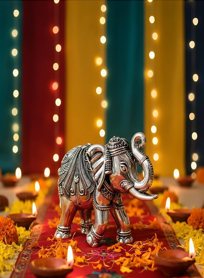 Dev Aastha 999 Pure Silver Plated Elephant Statue Pack of 2 | 4 Inch Vastu & Good Luck Showpiece for Beautiful Table Decor, Prayer Room & Pooja Room | Auspicious Gift Option - Image 1